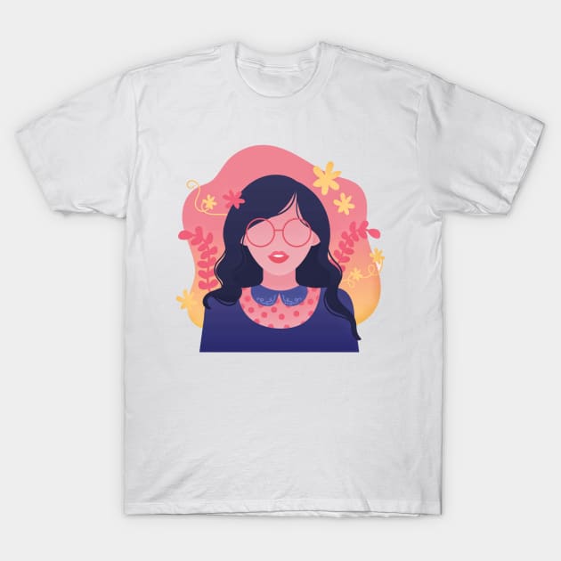 Girl with Wavy Hair and Glasses T-Shirt by TheSkullArmy